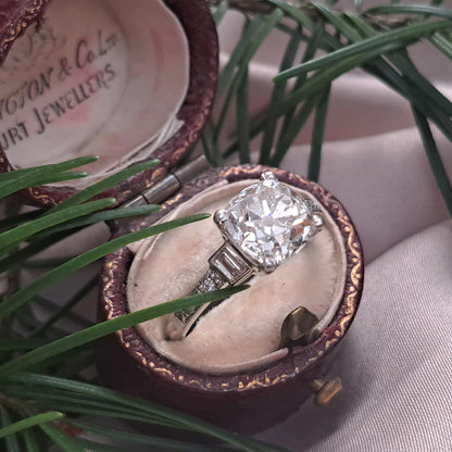 Art Deco 2.54ct Old Mine Cushion Cut Diamond Engagement Ring