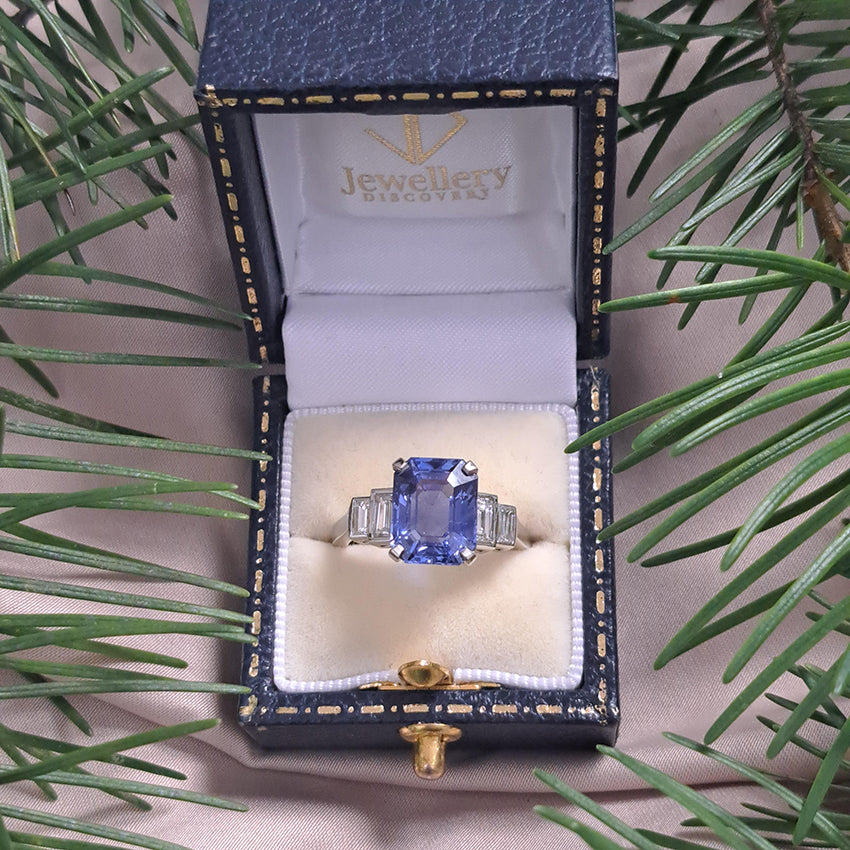Magnificent Vintage 5.36ct Unheated Ceylon Sapphire and .70ct Diamond Platinum Engagement ring