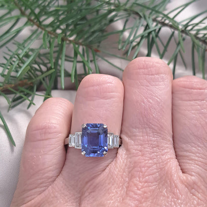 Magnificent Vintage 5.36ct Unheated Ceylon Sapphire and .70ct Diamond Platinum Engagement ring