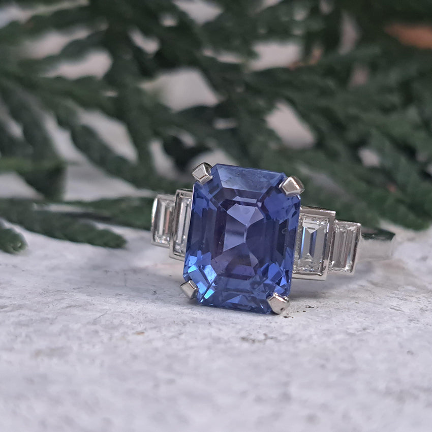 Magnificent Vintage 5.36ct Unheated Ceylon Sapphire and .70ct Diamond Platinum Engagement ring