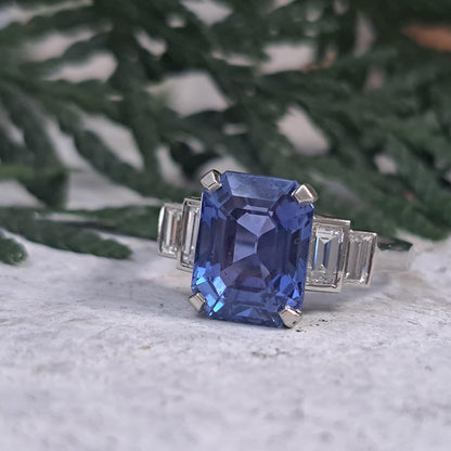 Magnificent Vintage 5.36ct Unheated Ceylon Sapphire and .70ct Diamond Platinum Engagement ring