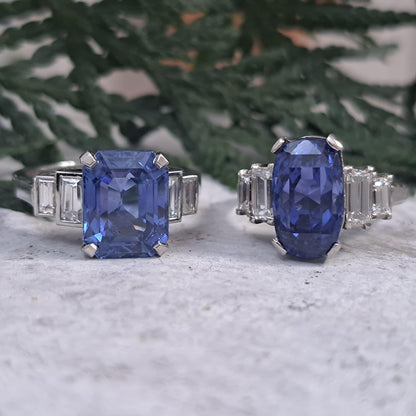 Magnificent Vintage 5.36ct Unheated Ceylon Sapphire and .70ct Diamond Platinum Engagement ring