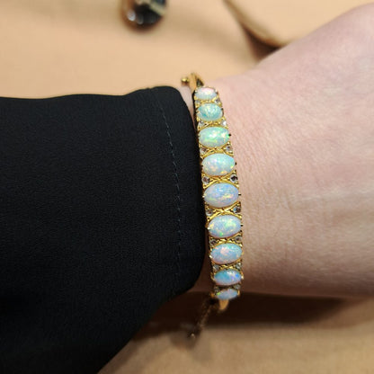 Opal and Diamond Yellow Gold Bangle Bracelet
