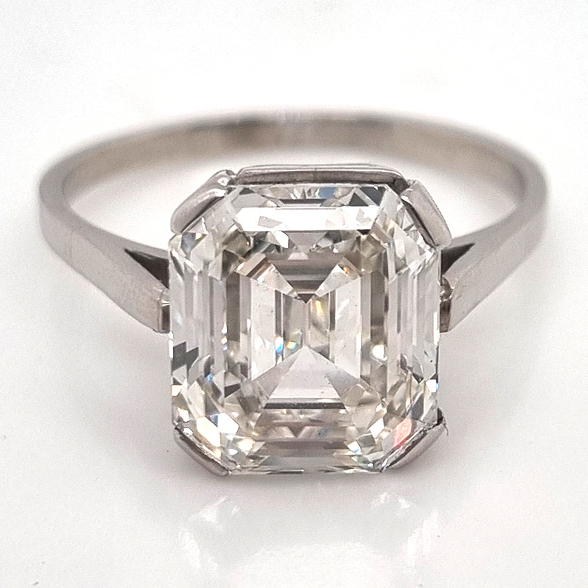 GIA Certified 4.63ct Square Emerald Cut Diamond Solitaire Engagement Ring in Platinum Accompanied with a GIA certificate 4.63 carats I colour VS1 clarity