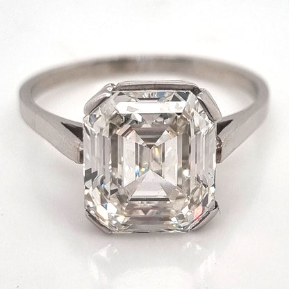 GIA Certified 4.63ct Square Emerald Cut Diamond Solitaire Engagement Ring in Platinum Accompanied with a GIA certificate 4.63 carats I colour VS1 clarity