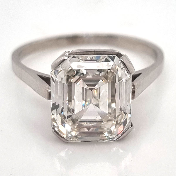 GIA Certified 4.63ct Square Emerald Cut Diamond Solitaire Engagement Ring in Platinum Accompanied with a GIA certificate 4.63 carats I colour VS1 clarity