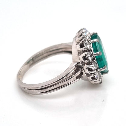 Vintage 3ct Colombian Emerald and Diamond Cluster Engagement Ring 1950s