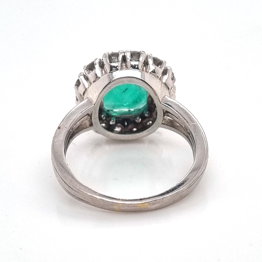 Vintage 3ct Colombian Emerald and Diamond Cluster Engagement Ring 1950s