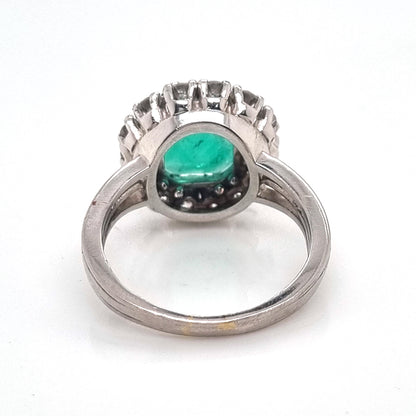 Vintage 3ct Colombian Emerald and Diamond Cluster Engagement Ring 1950s