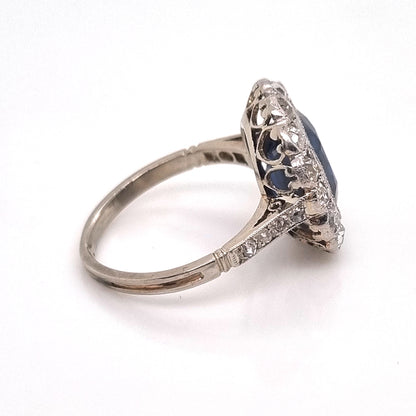 Art Deco 3ct Natural No Heat Sapphire and Diamond Cluster Engagement Ring