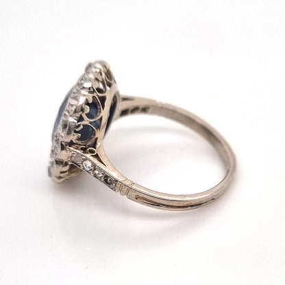 Art Deco 3ct Natural No Heat Sapphire and Diamond Cluster Engagement Ring