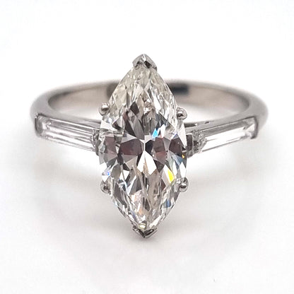 2ct Marquise Cut Diamond Solitaire Engagement Ring in Platinum, single stone 2.15ct marquise-cut diamond with I J colour and SI1 clarity