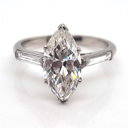 2ct Marquise Cut Diamond Solitaire Engagement Ring in Platinum, single stone 2.15ct marquise-cut diamond with I J colour and SI1 clarity