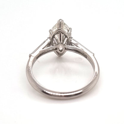 2ct Marquise Cut Diamond Solitaire Engagement Ring in Platinum, single stone 2.15ct marquise-cut diamond with I J colour and SI1 clarity