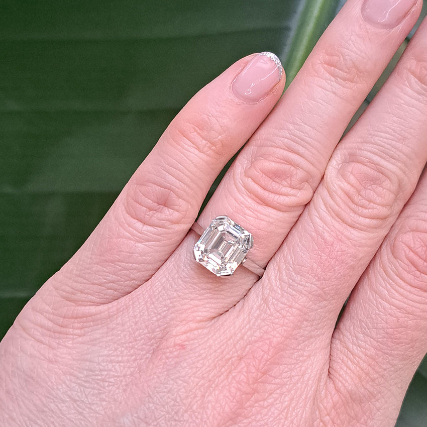 GIA Certified 4.63ct Square Emerald Cut Diamond Solitaire Engagement Ring in Platinum Accompanied with a GIA certificate 4.63 carats I colour VS1 clarity