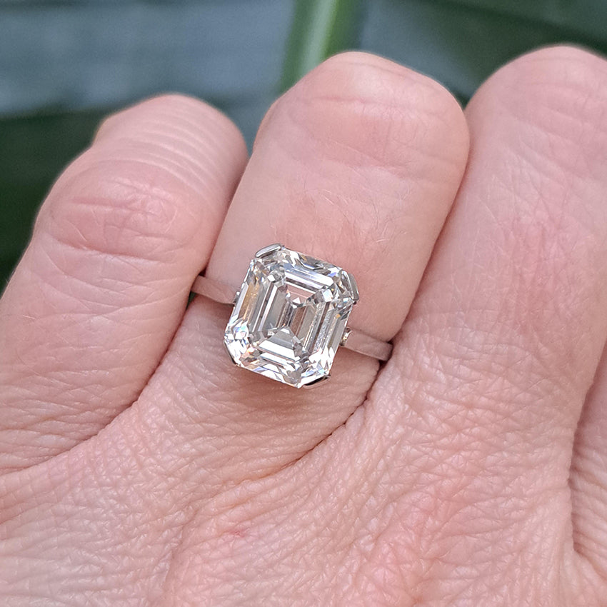 GIA Certified 4.63ct Square Emerald Cut Diamond Solitaire Engagement Ring in Platinum Accompanied with a GIA certificate 4.63 carats I colour VS1 clarity