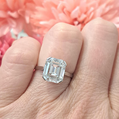 GIA Certified 4.63ct Square Emerald Cut Diamond Solitaire Engagement Ring in Platinum Accompanied with a GIA certificate 4.63 carats I colour VS1 clarity