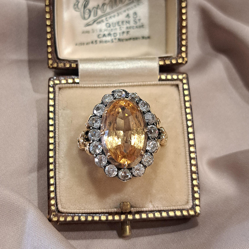 Antique Imperial Topaz and Diamond Cluster Ring