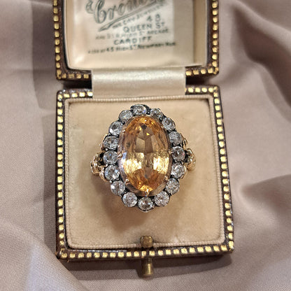 Antique Imperial Topaz and Diamond Cluster Ring