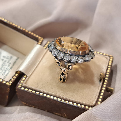 Antique Imperial Topaz and Diamond Cluster Ring