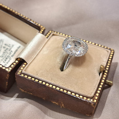 Vintage 3.15ct Cushion Old Cut Diamond Halo Cluster Engagement Ring in Platinum