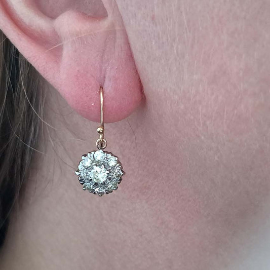 Victorian Antique 1.50ct Diamond Cluster Drop Earrings