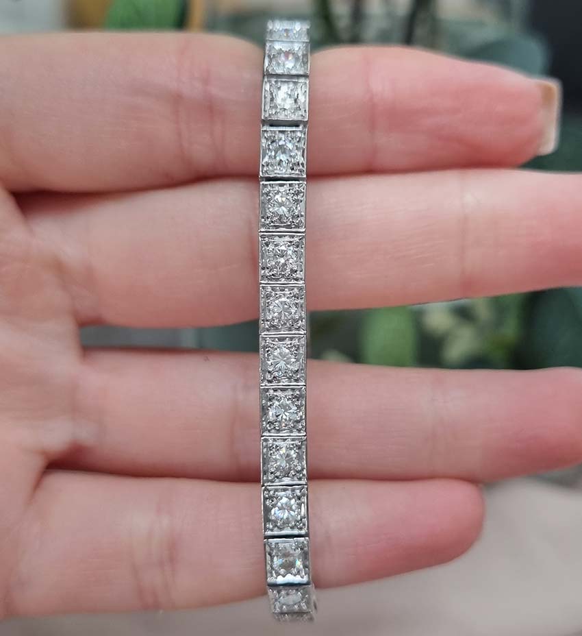 Vintage Ornately Engraved Diamond Line Bracelet, 4.50 carat total