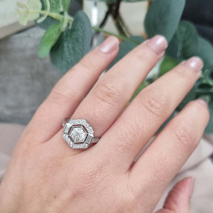 Hexagonal Diamond Cluster Ring in Platinum, 1.15 carats