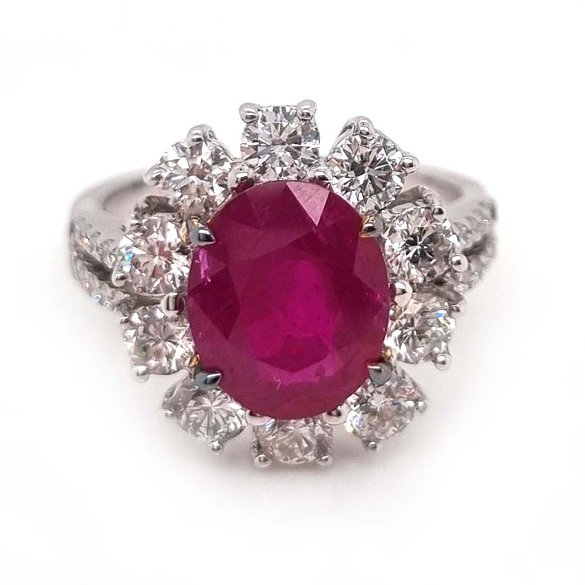 Contemporary 2.67ct Ruby and Diamond Floral Cluster Ring