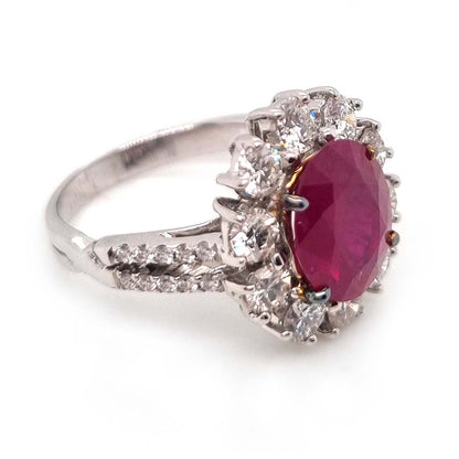 Contemporary 2.67ct Ruby and Diamond Floral Cluster Ring