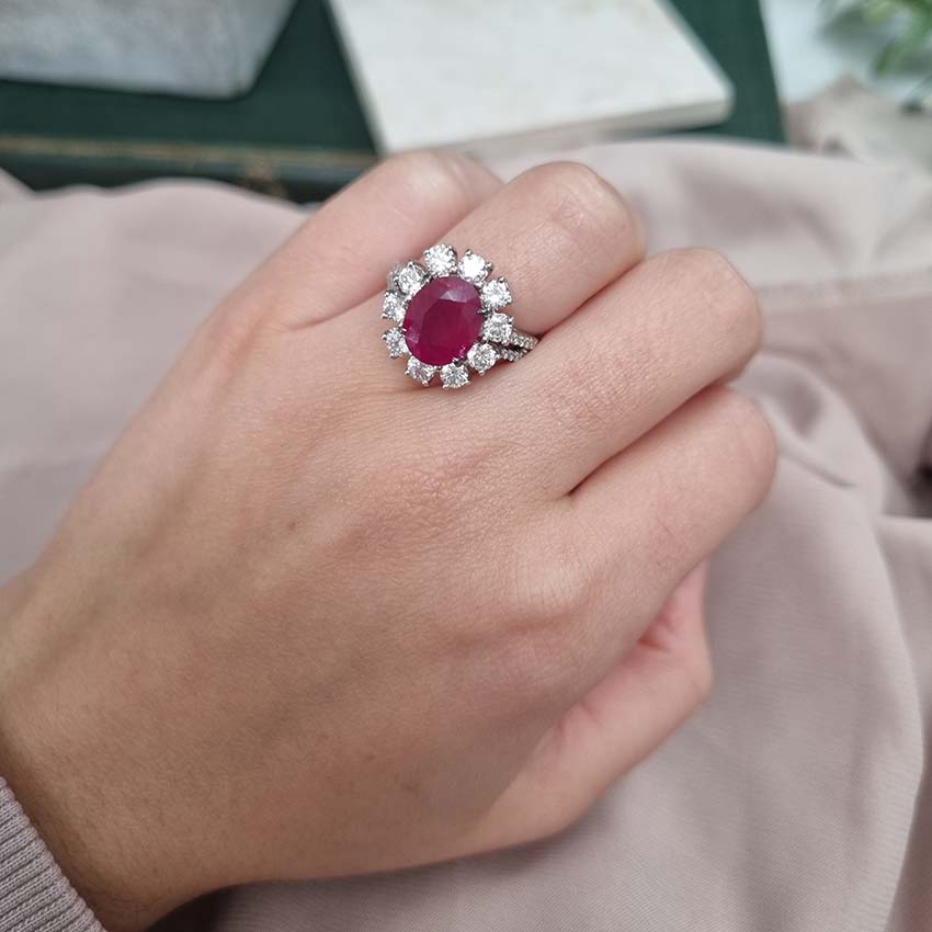 Contemporary 2.67ct Ruby and Diamond Floral Cluster Ring