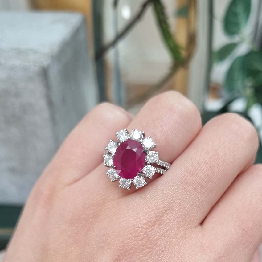Contemporary 2.67ct Ruby and Diamond Floral Cluster Ring