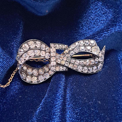 Antique French 6ct Old Mine Cut Diamond Bow Brooch