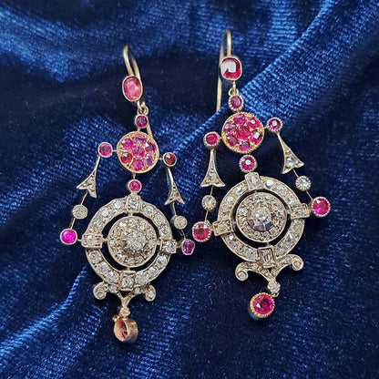 Victorian Antique Ruby and Old Cut Diamond Drop Earrings