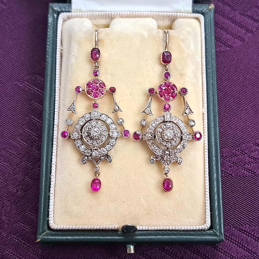 Victorian Antique Ruby and Old Cut Diamond Drop Earrings