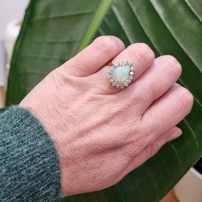 Cabochon Opal and Diamond Pear Shaped Cluster Ring
