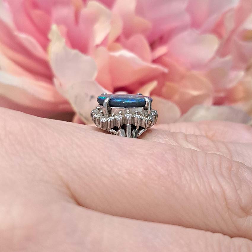 2.58ct Black Opal and Diamond Cluster Ring