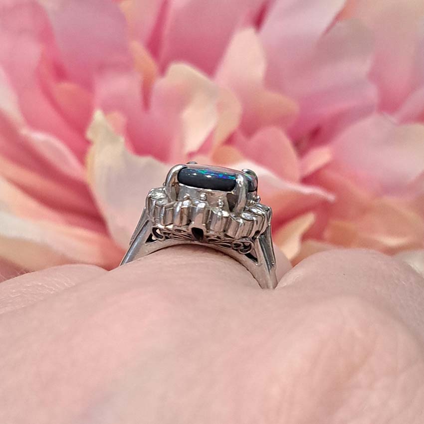 2.58ct Black Opal and Diamond Cluster Ring