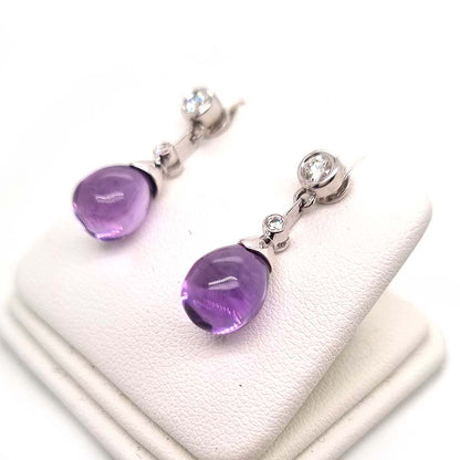 Teardrop Cabochon Amethyst and Diamond Drop Earrings