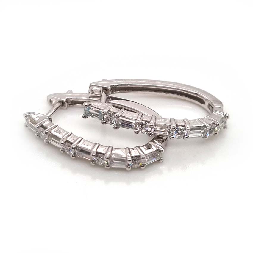 Horseshoe 1.31ct Brilliant and Baguette Diamond Hoop Earrings