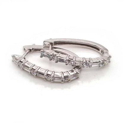 Horseshoe 1.31ct Brilliant and Baguette Diamond Hoop Earrings