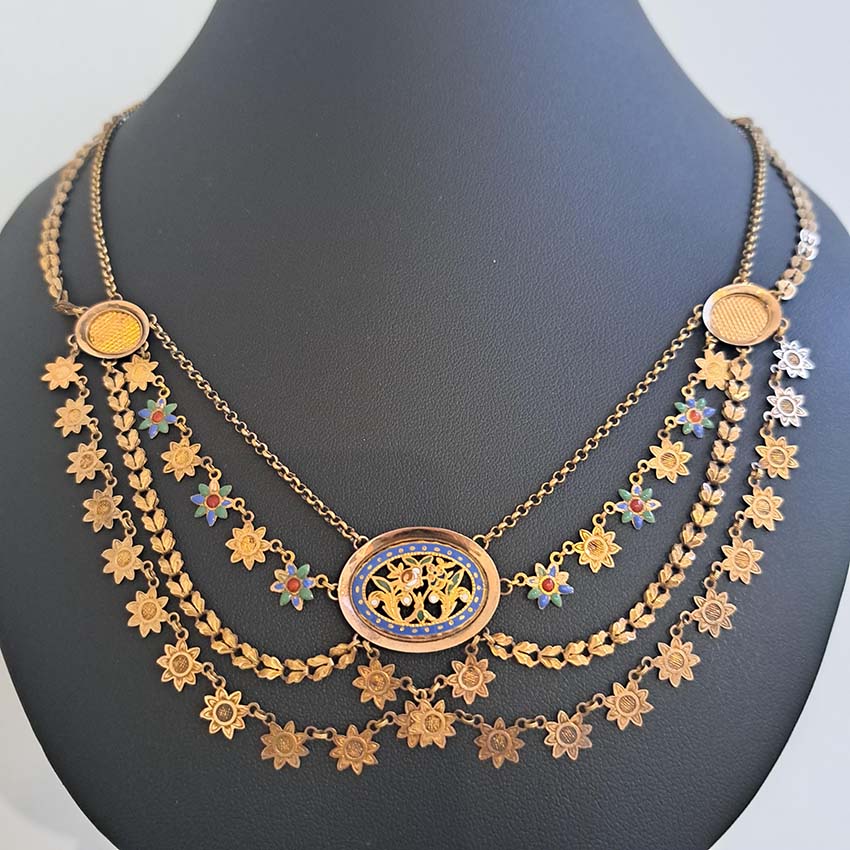 Antique Georgian French Enamelled Gold Collar Necklace