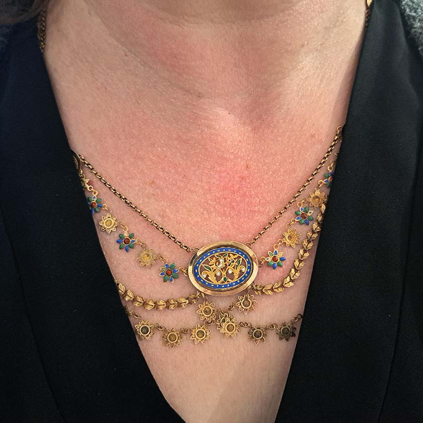 Antique Georgian French Enamelled Gold Collar Necklace