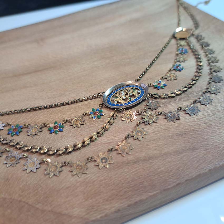 Antique Georgian French Enamelled Gold Collar Necklace