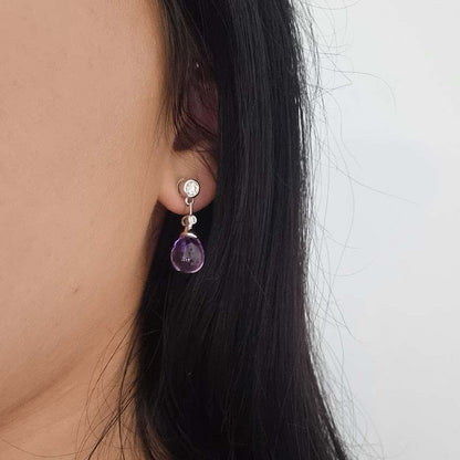 Teardrop Cabochon Amethyst and Diamond Drop Earrings