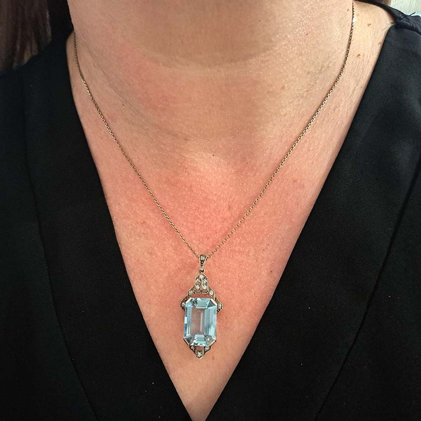 Art Deco Aquamarine and Diamond Pendant