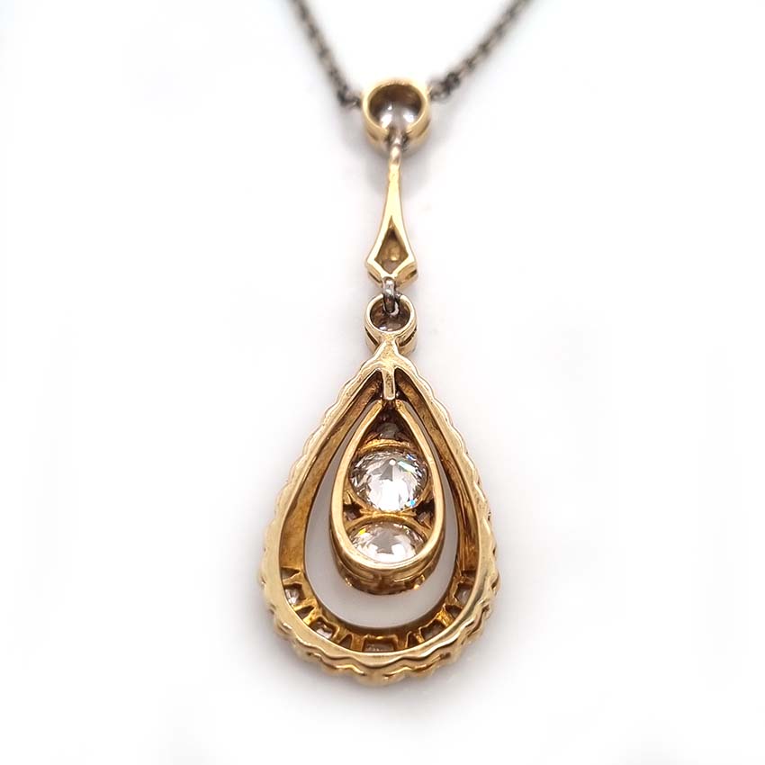 Edwardian Antique Old Cut Diamond Teardrop Cluster Pendant