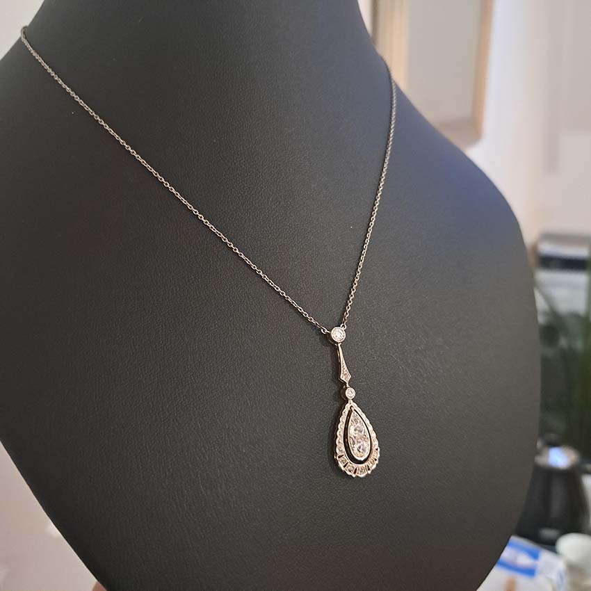 Edwardian Antique Old Cut Diamond Teardrop Cluster Pendant