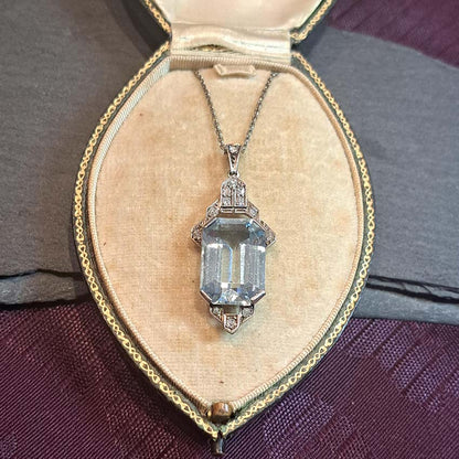 Art Deco Aquamarine and Diamond Pendant
