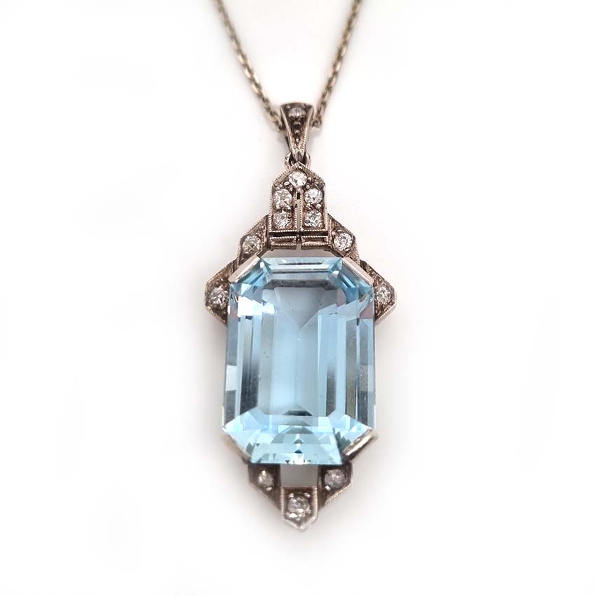 Art Deco Aquamarine and Diamond Pendant